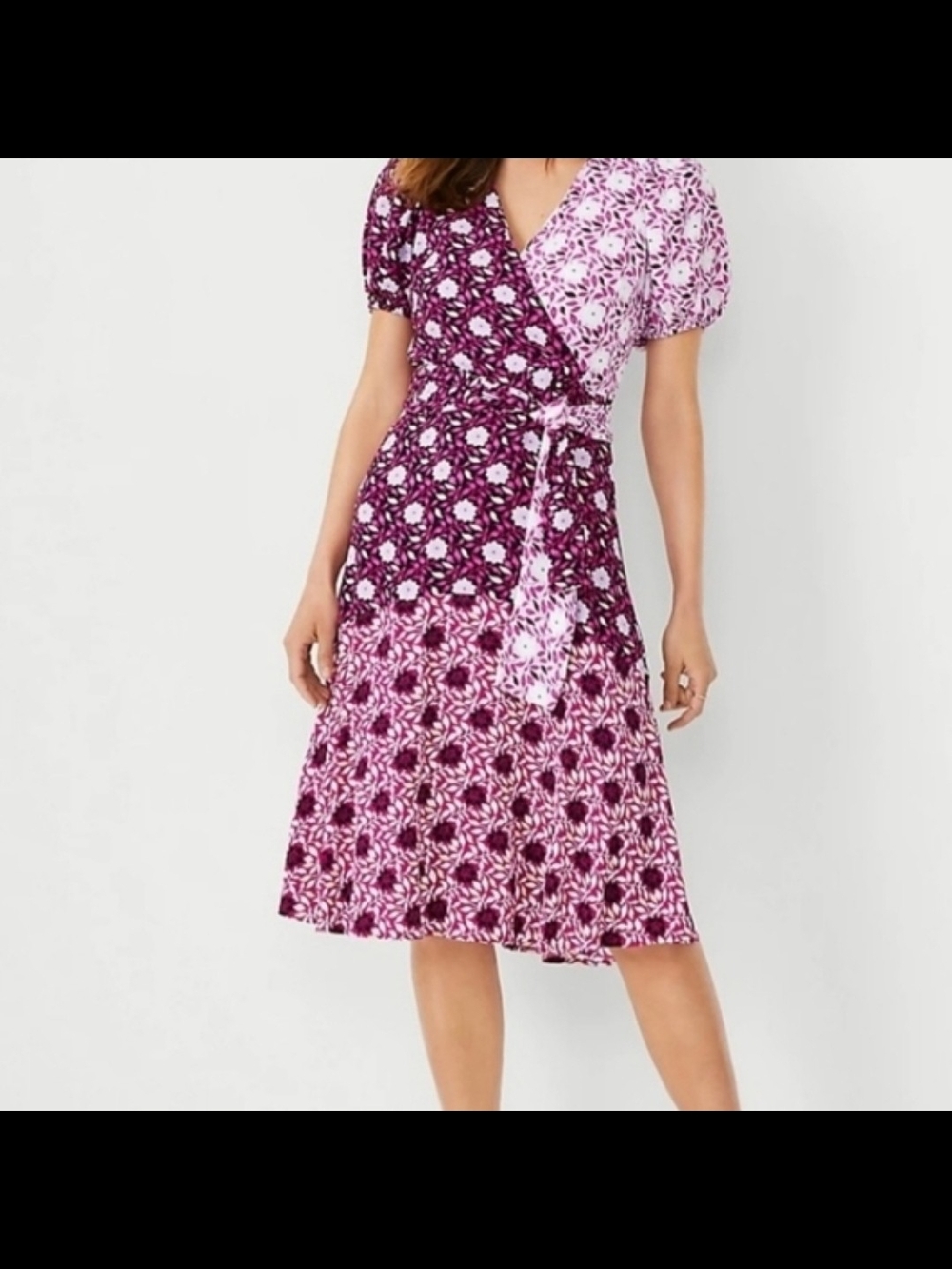 Ann Taylor Purple and Pink Floral Midi Wrap Dress